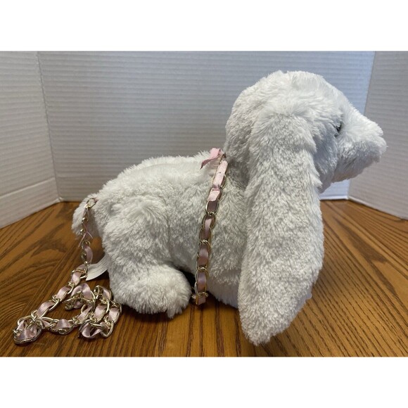 White with sqeuins Bunny Rabbit Plush Purse Gold Strap 8” X 10” - for children - Picture 5 of 12